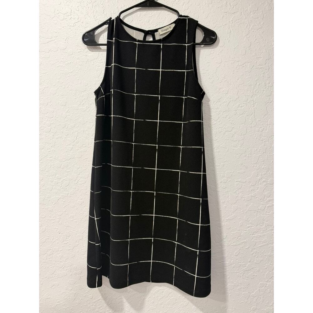 Ginger G Black White Windowpane Grid Print Sleeveless Shift Dress Size M